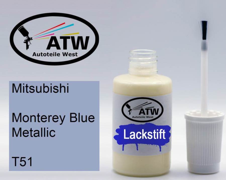 Mitsubishi, Monterey Blue Metallic, T51: 20ml Lackstift, von ATW Autoteile West.